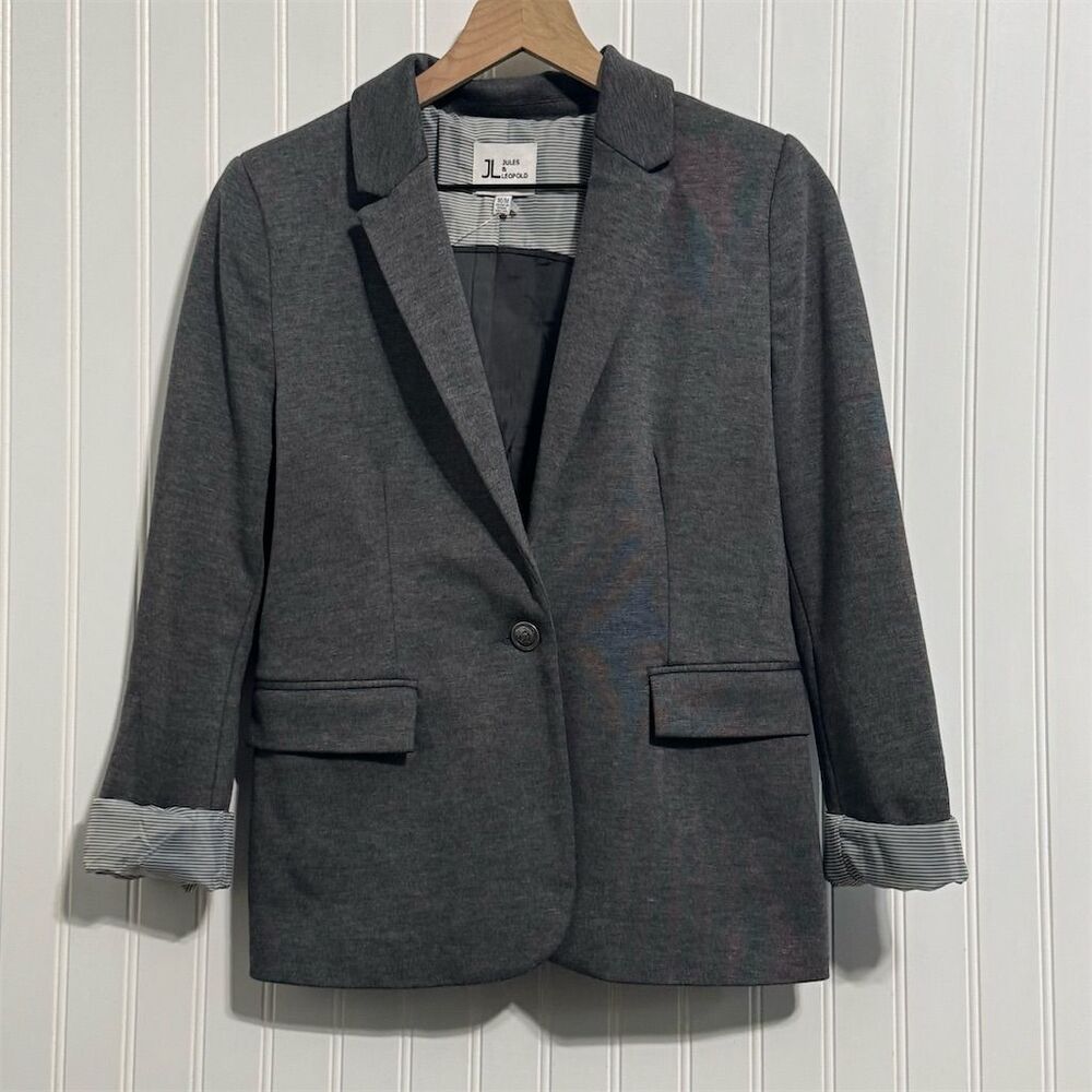 NWOT Jules & Leopold Gray Blazer M Stretch Roll Cuff Corporatecore Quiet Luxury